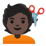 Google(Android) Person Getting Haircut: Dark Skin Tone Emoji