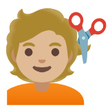 Google(Android) Person Getting Haircut: Medium-Light Skin Tone Emoji