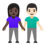 Google(Android) Woman And Man Holding Hands: Dark Skin Tone, Light Skin Tone Emoji