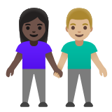 Google(Android) Woman And Man Holding Hands: Dark Skin Tone, Medium-Light Skin Tone Emoji