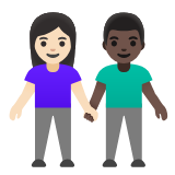 Google(Android) Woman And Man Holding Hands: Light Skin Tone, Dark Skin Tone Emoji