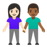 Google(Android) Woman And Man Holding Hands: Light Skin Tone, Medium-Dark Skin Tone Emoji