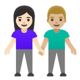 Google(Android) Woman And Man Holding Hands: Light Skin Tone, Medium-Light Skin Tone Emoji