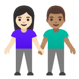 Google(Android) Woman And Man Holding Hands: Light Skin Tone, Medium Skin Tone Emoji