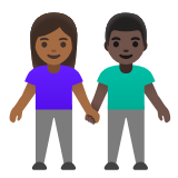 Google(Android) Woman And Man Holding Hands: Medium-Dark Skin Tone, Dark Skin Tone Emoji