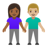 Google(Android) Woman And Man Holding Hands: Medium-Dark Skin Tone, Medium-Light Skin Tone Emoji