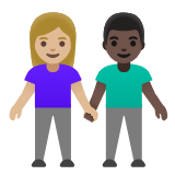 Google(Android) Woman And Man Holding Hands: Medium-Light Skin Tone, Dark Skin Tone Emoji