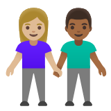 Google(Android) Woman And Man Holding Hands: Medium-Light Skin Tone, Medium-Dark Skin Tone Emoji