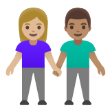 Google(Android) Woman And Man Holding Hands: Medium-Light Skin Tone, Medium Skin Tone Emoji