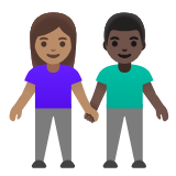 Google(Android) Woman And Man Holding Hands: Medium Skin Tone, Dark Skin Tone Emoji