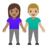 Google(Android) Woman And Man Holding Hands: Medium Skin Tone, Medium-Light Skin Tone Emoji