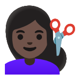 Google(Android) Woman Getting Haircut: Dark Skin Tone Emoji