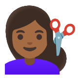 Google(Android) Woman Getting Haircut: Medium-Dark Skin Tone Emoji