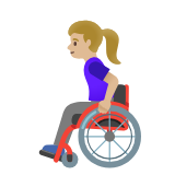 Google(Android) Woman In Manual Wheelchair: Medium-Light Skin Tone Emoji