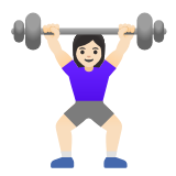 Google(Android) Woman Lifting Weights: Light Skin Tone Emoji