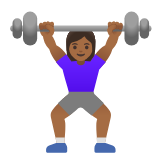 Google(Android) Woman Lifting Weights: Medium-Dark Skin Tone Emoji