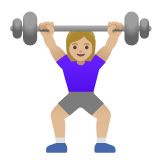 Google(Android) Woman Lifting Weights: Medium-Light Skin Tone Emoji