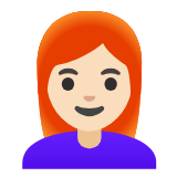 Google(Android) Woman: Light Skin Tone, Red Hair Emoji