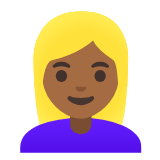 Google(Android) Woman: Medium-Dark Skin Tone, Blond Hair Emoji