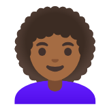 Google(Android) Woman: Medium-Dark Skin Tone, Curly Hair Emoji