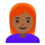 Google(Android) Woman: Medium-Dark Skin Tone, Red Hair Emoji