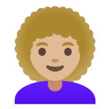 Google(Android) Woman: Medium-Light Skin Tone, Curly Hair Emoji