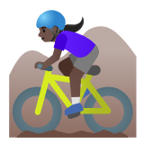 Google(Android) Woman Mountain Biking: Dark Skin Tone Emoji