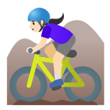 Google(Android) Woman Mountain Biking: Light Skin Tone Emoji