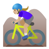 Google(Android) Woman Mountain Biking: Medium-Light Skin Tone Emoji