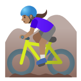 Google(Android) Woman Mountain Biking: Medium Skin Tone Emoji