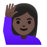 Google(Android) Woman Raising Hand: Dark Skin Tone Emoji