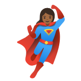 Google(Android) Woman Superhero: Medium-Dark Skin Tone Emoji