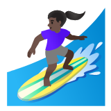 Google(Android) Woman Surfing: Dark Skin Tone Emoji