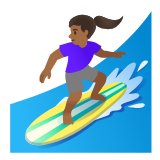 Google(Android) Woman Surfing: Medium-Dark Skin Tone Emoji