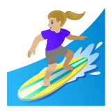 Google(Android) Woman Surfing: Medium-Light Skin Tone Emoji