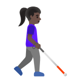 Google(Android) Woman With White Cane Facing Right: Dark Skin Tone Emoji