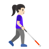 Google(Android) Woman With White Cane Facing Right: Light Skin Tone Emoji