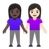 Google(Android) Women Holding Hands: Dark Skin Tone, Light Skin Tone Emoji