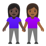 Google(Android) Women Holding Hands: Dark Skin Tone, Medium-Dark Skin Tone Emoji