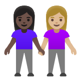 Google(Android) Women Holding Hands: Dark Skin Tone, Medium-Light Skin Tone Emoji