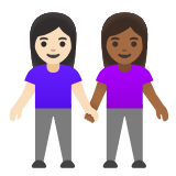 Google(Android) Women Holding Hands: Light Skin Tone, Medium-Dark Skin Tone Emoji