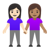 Google(Android) Women Holding Hands: Light Skin Tone, Medium Skin Tone Emoji