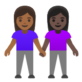 Google(Android) Women Holding Hands: Medium-Dark Skin Tone, Dark Skin Tone Emoji