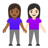 Google(Android) Women Holding Hands: Medium-Dark Skin Tone, Light Skin Tone Emoji