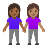 Google(Android) Women Holding Hands: Medium-Dark Skin Tone, Medium Skin Tone Emoji