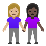 Google(Android) Women Holding Hands: Medium-Light Skin Tone, Dark Skin Tone Emoji