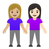 Google(Android) Women Holding Hands: Medium-Light Skin Tone, Light Skin Tone Emoji