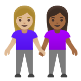 Google(Android) Women Holding Hands: Medium-Light Skin Tone, Medium-Dark Skin Tone Emoji