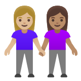 Google(Android) Women Holding Hands: Medium-Light Skin Tone, Medium Skin Tone Emoji