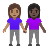 Google(Android) Women Holding Hands: Medium Skin Tone, Dark Skin Tone Emoji